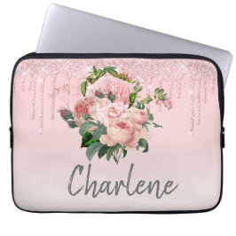 Roze druppelaar Glitter Blush Pink Floral Bouquet Laptop Sleeve