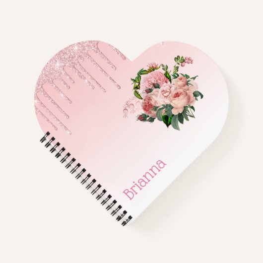 Roze druppelaar Glitter Blush Pink Floral Bouquet Notitieboek (Voorkant)
