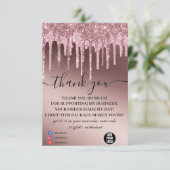 Roze druppelaar Glitter Business Bedankkaart (Staand voorkant)