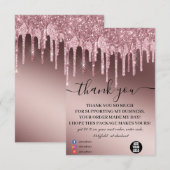 Roze druppelaar Glitter Business Bedankkaart (Voorkant / Achterkant)