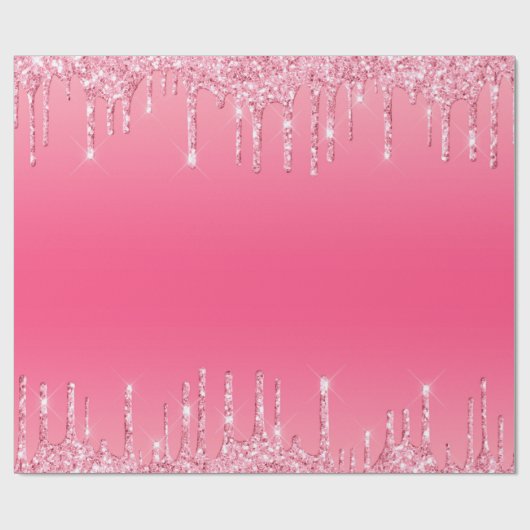Roze druppelaar Glitter Girly Trendy Chic Modern Cadeaupapier (Vlak)