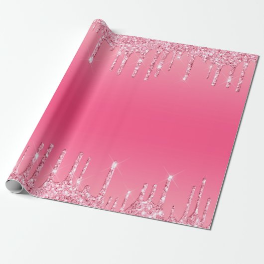 Roze druppelaar Glitter Girly Trendy Chic Modern Cadeaupapier (Uitgerold)