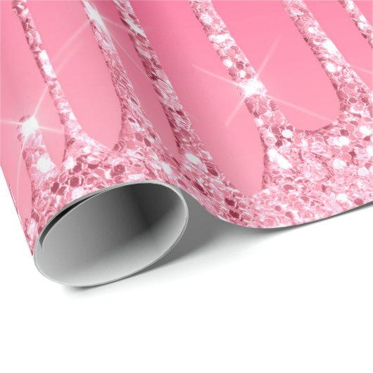 Roze druppelaar Glitter Girly Trendy Chic Modern Cadeaupapier (Rol Hoek)