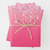 Roze druppelaar Glitter Girly Trendy Chic Modern Inpakpapier Vel (In situ)