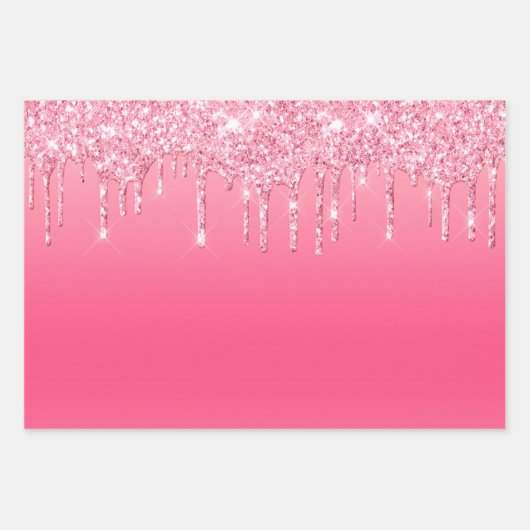 Roze druppelaar Glitter Girly Trendy Chic Modern Inpakpapier Vel (Voorkant)