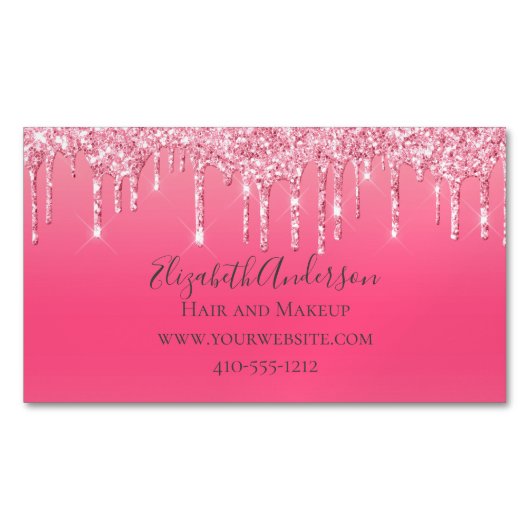 Roze druppelaar Glitter Girly Trendy Chic Modern Magnetisch Visitekaartje (Voorkant)