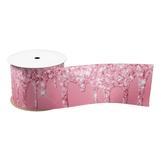 Roze druppelaar Glitter Girly Trendy Chic Modern Satijnen Lint (Spoel)