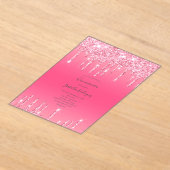 Roze druppelaar Glitter Girly Trendy Quinceanera Acryl Uitnodigingen (Laagn)