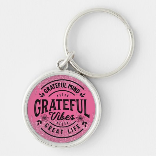 Roze druppelaar Glitter Grateful Vibes Sleutelhanger (Voorkant)
