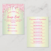 Roze druppelaar Glitter Soap Fragrance Ingrediënte Visitekaartje (Voorkant / Achterkant)