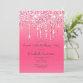 Roze Druppelende Glitter Bling Sweet 16th Birthday Kaart (Staand voorkant)