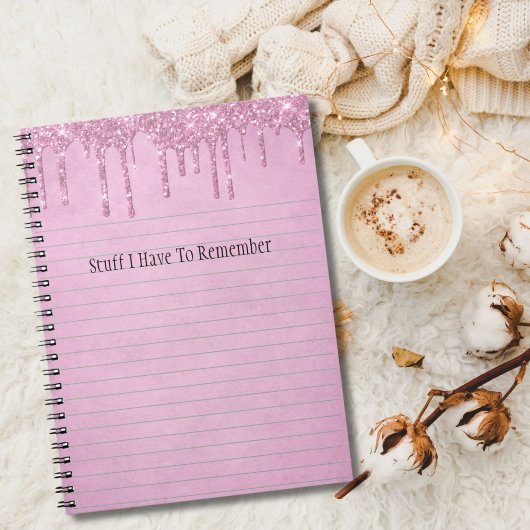 Roze Druppelende Glitter Girly gepersonaliseerd Notitieboek