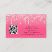 Roze Druppelende Glitter QR code Haarsalon Nagels Visitekaartje (Achterkant)