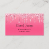 Roze Druppelende Glitter QR code Haarsalon Nagels Visitekaartje (Voorkant)