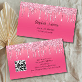 Roze Druppelende Glitter QR code Haarsalon Nagels Visitekaartje