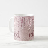 Roze druppels aangepaste monogram koffiemok (Voorkant links)