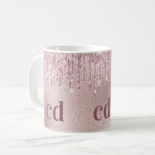 Roze druppels aangepaste monogram koffiemok (Voorkant links)