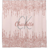 Roze druppels monogram naam douchegordijn (Voorkant)