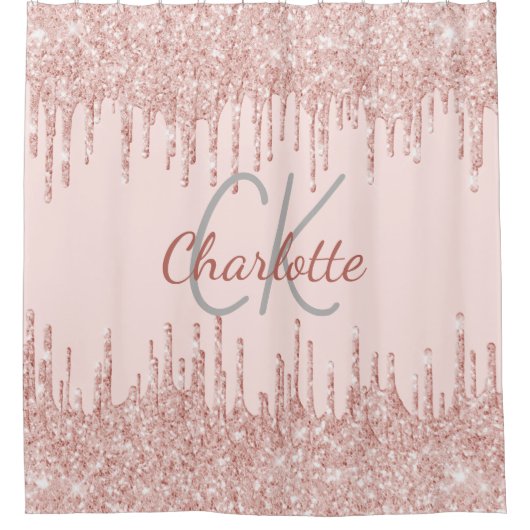Roze druppels monogram naam douchegordijn (Voorkant)