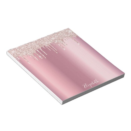 Roze druppels naam naam notitieblok (Schuin)