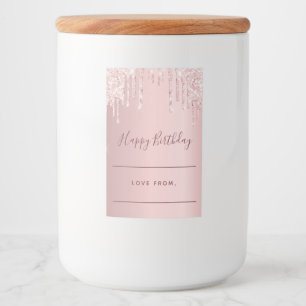 Roze druppels zelfgemaakte verjaardagscadeau voedselcontainer etiket