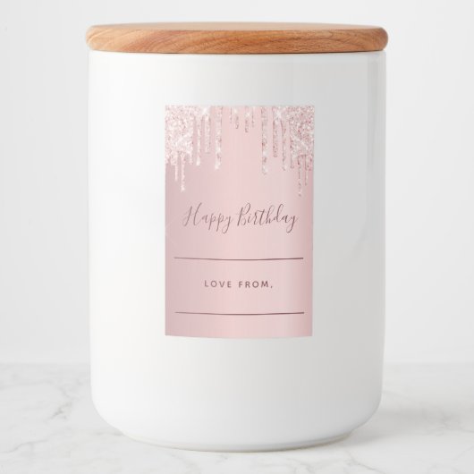 Roze druppels zelfgemaakte verjaardagscadeau voedselcontainer etiket (Voorkant)