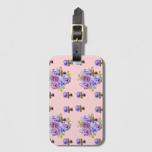 Roze druppelviooltje bloemstip patroon bagagelabel (Voorkant (verticaal))