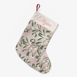 Roze dubbel ontwerp maretak & grillige kerstbal kleine kerstsok