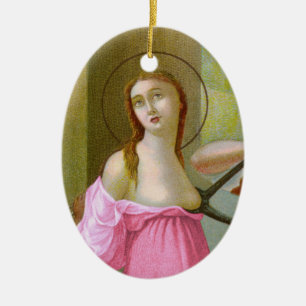 Roze Dubbelbeeld St. Agatha  (M 003) Keramisch Ornament