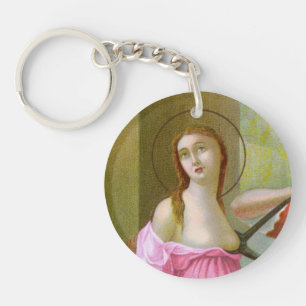 Roze Dubbelbeeld St. Agatha (M 003) Sleutelhanger