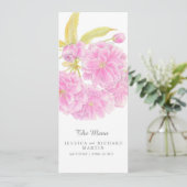 Roze dubbele bloesem bloemen trouwmenu menu (Staand voorkant)