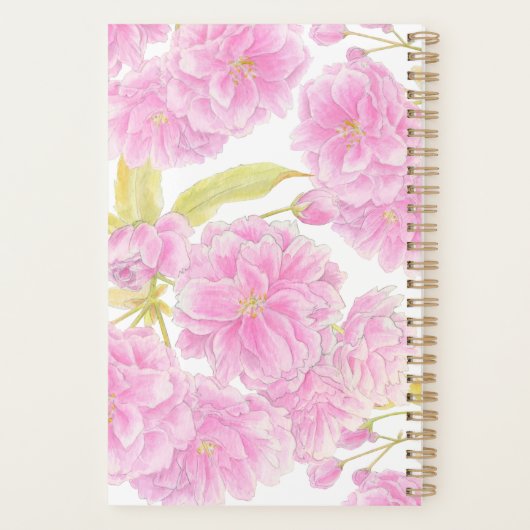 Roze dubbele cherry blossom florale waterverf planner (Achterkant)