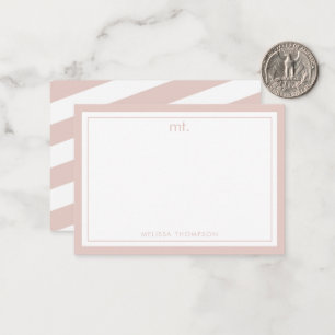 Roze Dubbele Grens Modern Monogram Gestreept Notitiekaartje