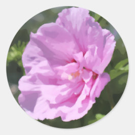 Roze Dubbele Hibiscus Digitale Bloem Schilderij Ronde Sticker
