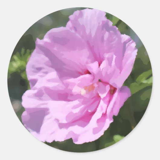 Roze Dubbele Hibiscus Digitale Bloem Schilderij Ronde Sticker (Voorkant)