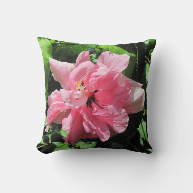 Roze Dubbele Hibiscus Pillow Kussen (Voorkant)