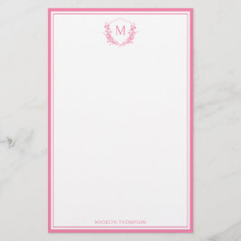 Roze Dubbele Rand Bloemkam Classic Monogram Briefpapier