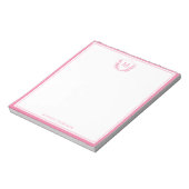 Roze Dubbele Rand Bloemkam Classic Monogram Notitieblok (Linkerzijde)