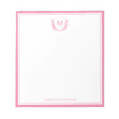 Roze Dubbele Rand Bloemkam Classic Monogram Notitieblok (Voorkant)