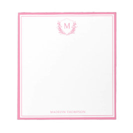 Roze Dubbele Rand Bloemkam Classic Monogram Notitieblok