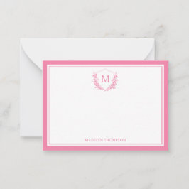 Roze Dubbele Rand Bloemkam Classic Monogram Notitiekaartje
