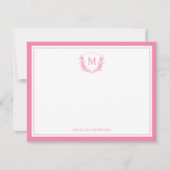 Roze Dubbele Rand Bloemkam Classic Monogram Notitiekaartje (Voorkant)