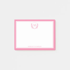 Roze Dubbele Rand Bloemkam Classic Monogram Post-it® Notes