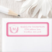 Roze Dubbele Rand Bloemkam Monogram Adres Etiket (Insitu)