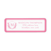 Roze Dubbele Rand Bloemkam Monogram Adres Etiket (Voorkant)