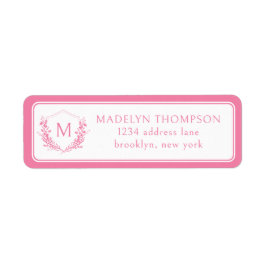Roze Dubbele Rand Bloemkam Monogram Adres Etiket