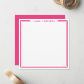 Roze Dubbele Rand Naam Monogram Vierkant Notitiekaartje (Voorkant / Achterkant in situ)