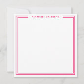 Roze Dubbele Rand Naam Monogram Vierkant Notitiekaartje (Voorkant)