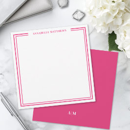 Roze Dubbele Rand Naam Monogram Vierkant Notitiekaartje