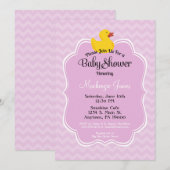 Roze Duck Girls Baby shower Uitnodiging (Voorkant / Achterkant)